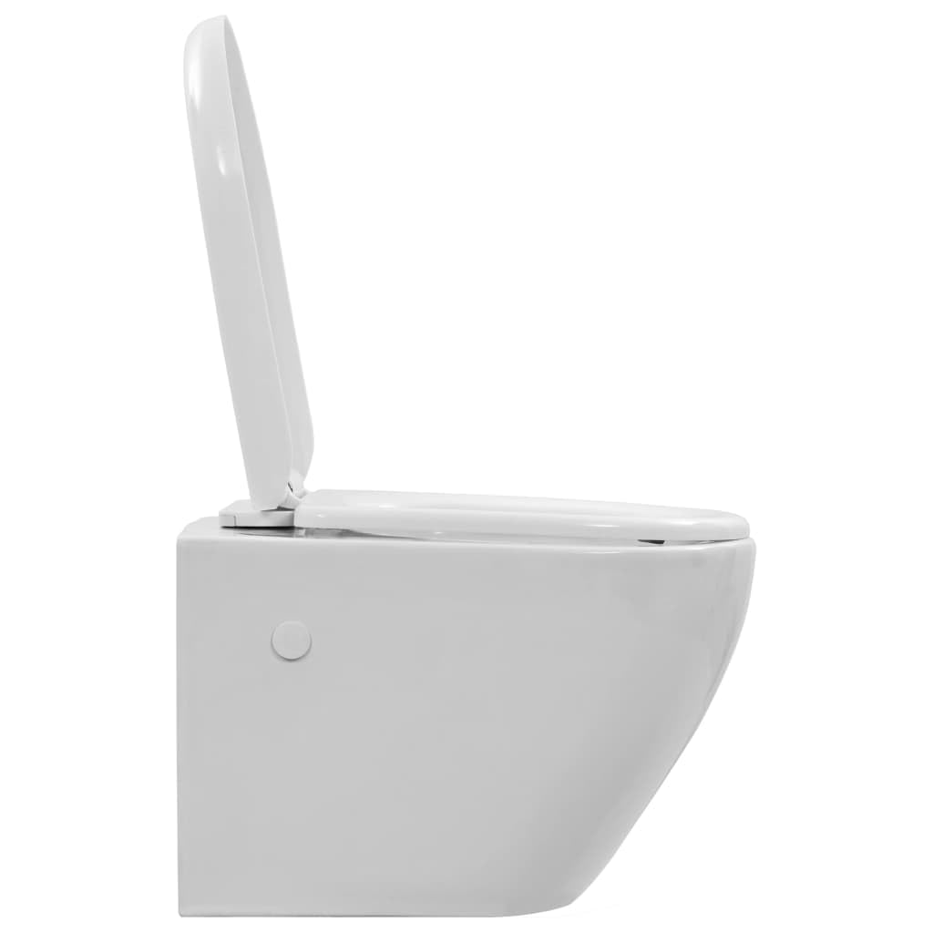 Inodoro de pared sin borde de cerámica blanca con descarga sin bordes, fijación oculta, asiento de cierre suave, dimensiones 36 x 48 x 41,5 cm, para cuarto de baño