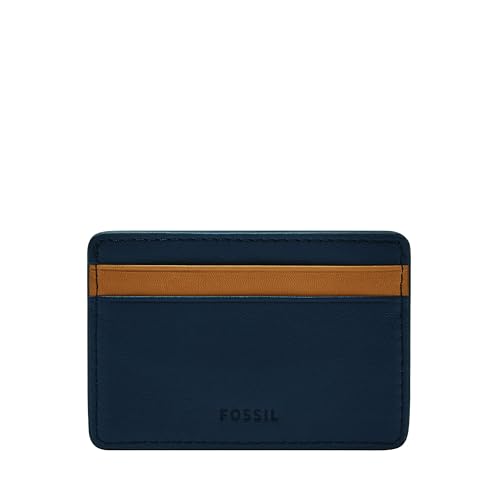 Image of Fossil Men's Steven Leather Slim Minimalist Card Case Wallet, Insignia Blue /Camel (Model: ML4395545)