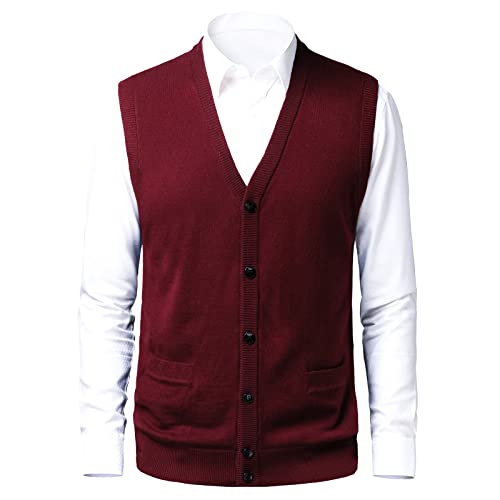 OlyljpinZ Ärmellose Pullover-Weste aus Wolle mit V-Ausschnitt für Herren Gestrickte Knopf-Cardigan mit Taschen Schlupfweste Pullover Tanktops Cover