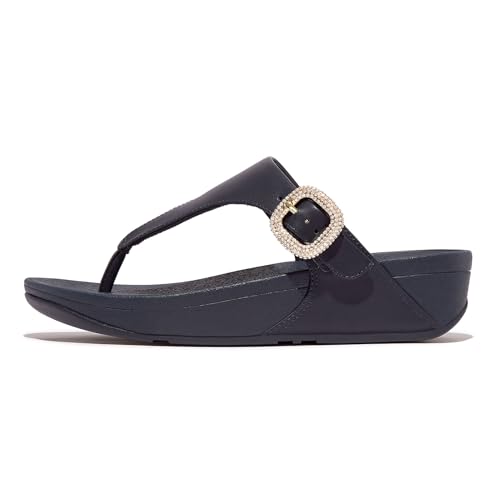 Image of FitFlop Womens LULU Crystal Buckle Toe-Post Sandals with Microwobbleboard Technology, Microfiber Toe Post, Slip Resistant Rubber Outsole, Cushioned Arch Support for All Day Comfort