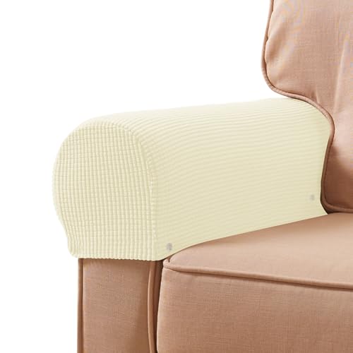 SUBRTEX Stretch Armrest Covers Spandex Arm Covers for Chairs Couch Sofa Armchair Slipcovers for Recliner Sofa with Twist Pins 2pcs (Cream)