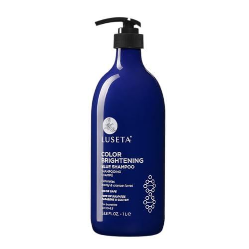 Image of L LUSETA Blue Shampoo for Brunettes and Brassy Orange Tones, Hair Care Routine Shampoo for Color Treated Hair, Revive cool-toned hair colors, Sulfate Phosphate & Paraben Free, 33.8oz
