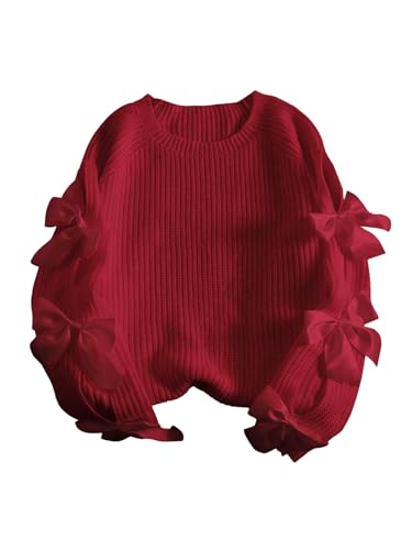 Image of SHENHE Women's Plus Size Sweaters Bow Cutout Crewneck Long Raglan Sleeve Knit Tops Chunky Sweaters