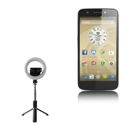 BoxWave Stand and Mount Compatible with Prestigio MultiPhone 5508 Duo - RingLight SelfiePod, Selfie Stick Extendable Arm with Ring Light - Jet Black