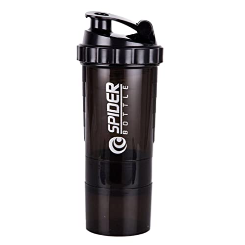 NA 16.9 Oz Protein Shaker, 3-Tier Shaker, Sports Water Bottle Non-Slip, with Pill Tray, Leak-Proof Shaker Blender Black