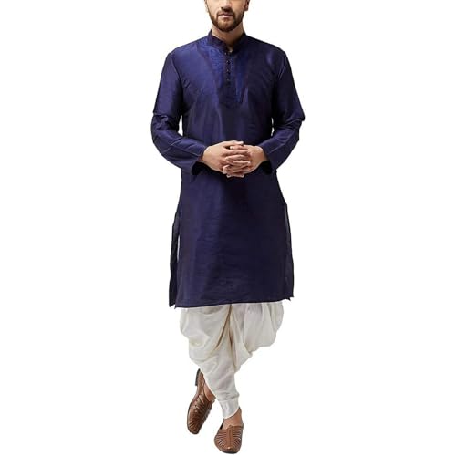Men's Blue Kurta Pajama Set Wedding Kurta Pyjama Indian Party Suit