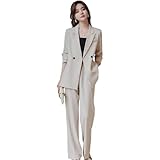 [MTKCNTL] パンツスーツ セットアップ レディース ワイドパンツ 春 秋 着痩せ スーツセット おしゃれ フォーマル ジャケット ゆったり オフィス スラックス 通勤 結婚式 面接 セレモニー 入学式 (M, ベージュ)