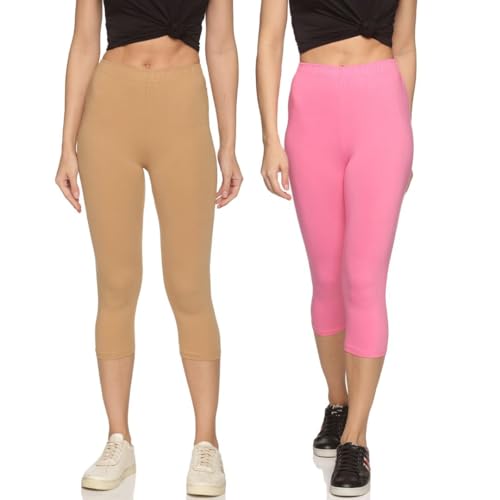Image of OUTFLITS Women's Knee-Length Cotton Spandex Essential Capri Stretchy Leggings |Small - 2XL Adult |Yoga Leggings, Workout, Gym, Running 3 /4th Leggings for Women(OFLLC)