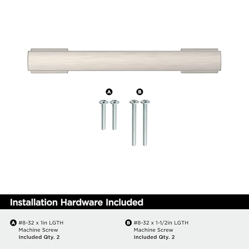 Image of Amerock 25 Pack 3-3 /4 inch Triomphe Satin Nickel Drawer Pull | 3-3 /4 inch (96mm) Center-to-Center Mounting Distance and 4-13 /16 inches Overall Length, Durable Zinc Cabinet Hardware