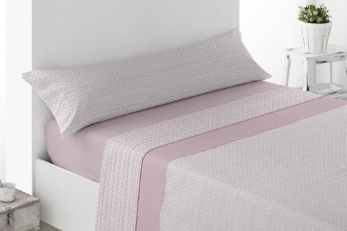 ENERGY COLORS TEXTIL-HOGAR Juego Sábanas 3 Piezas Verano (Noja Rosa, Cama 135)