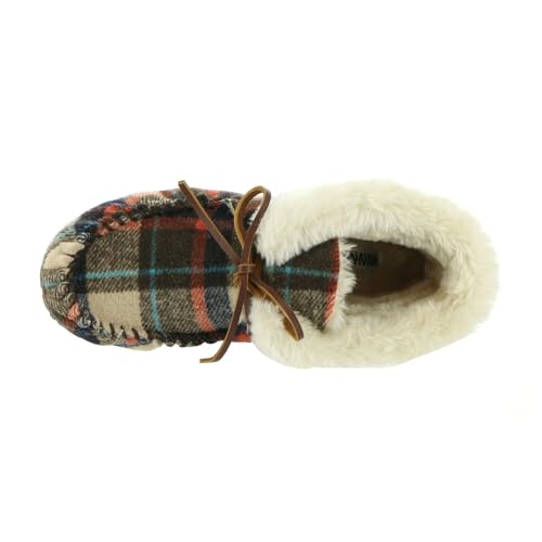 Minnetonka Cabin Bootie Women's Slipper, 5 C/D US, Taupe-Plaid2