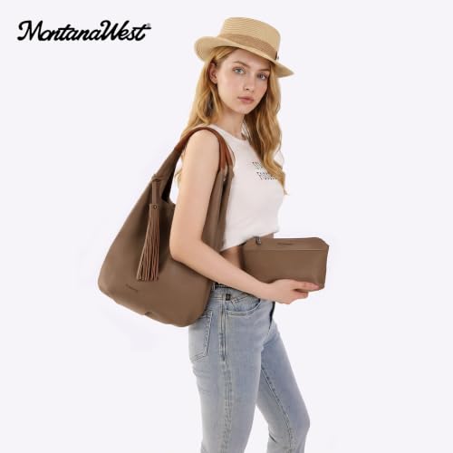Image of Montana West Hobo Bags for Women Slouchy Handbags 2PCS Tassels Shoulder Bag with Comestic Bag