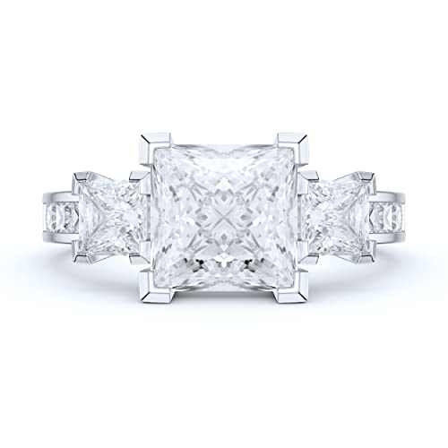 10K White Gold Three Stones All Princess Cut Simulated Diamond or Genuine Moissanite Engagement Ring 2CT Main Stone2