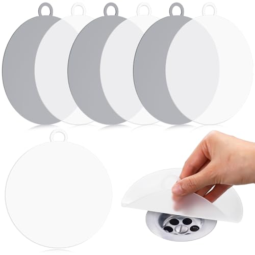Yinkin 6 Pcs Drain Covers to Keep Bugs Out Silicone Shower Floor Tub Stoppers Bathtub Drain Stoppers Sewer Anti-Odor Mats Deodorizing Plugs for Bathroom(6 x 6 Inch,Round,Grey and White)