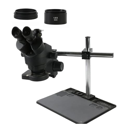 Microscope 7-45X 3.5X-90X Trinocular Stereo Zoom Microscope Phone Soldering Repair Platform Stand with 0.5X 1.0X 0.7X 2.0X Objective Lens(with 1.0X 1.5X)