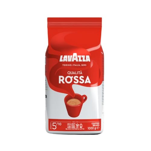 Lavazza, Qualità Rossa, 1 Kg, Coffee Beans, Ideal for Espresso Coffee Machines, with Aromatic Notes of Chocolate and Dried Fruit, Arabica and Robusta, Intensity 5/10, Medium Roasting