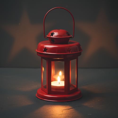 Image of Mini Metal Tea Light Lantern Set of 1 Red Candle Holder Home Decor | Perfect for Living Room, Bedroom, Pooja Space, Festive Decor, Weddings, Housewarming & Gifting Ideal for Diwali, Wedding