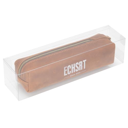 Image of ECHSRT Small Genuine Leather Pencil Pouch for Adults, Brown | Crazy Horse Leather Finish, Compact Writing Instrument Storage