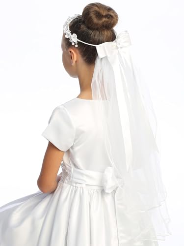 SWEA Pea & Lilli Girls First Communion Veil - White Holy 1st Communion Headpiece with Comb and Flowers2