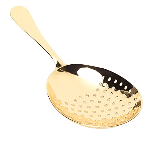 Ymiko Stainless Steel Slotted Spoon, Skimmer Slotted Spoon Skimmer Julep Strainer Bar Strainer for Home or Commercial Bar Use (Gold Plating)