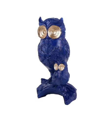 Image of THE WHITE INK DECOR Premium Auspicious Owl with Golden Eye A Symbol of Wisdom and Fortune Color Blue