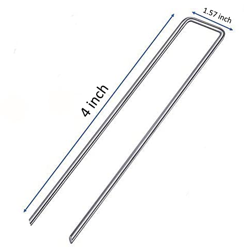 EWONICE Galvanized Garden Stakes Pins, 50 Pack 11 Gauge Garden Landscape Staples Stakes Pins Heavy Duty Sod Pins Anti-Rust Fence Stakes for Anchoring Weed Barrier Fabric (4 Inch)