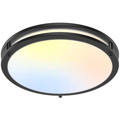Image of GoBright 16 Inch 50W LED Ceiling Lights, Dimmable Black Flush Mount Ceiling Light, 2700K /3000K /4000K /5000K /6500K Adjustable, 5400LM Super Bright Ceiling Lamp for Bedroom Kitchen Office, 1-Pack