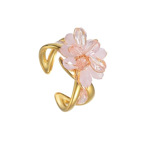 Crystal Flower Statement Ring for Women Stainless Steel Wrap Open Band Rings Geometry Flowers Wedding Engagement Promsie Finger Bands Jewelry