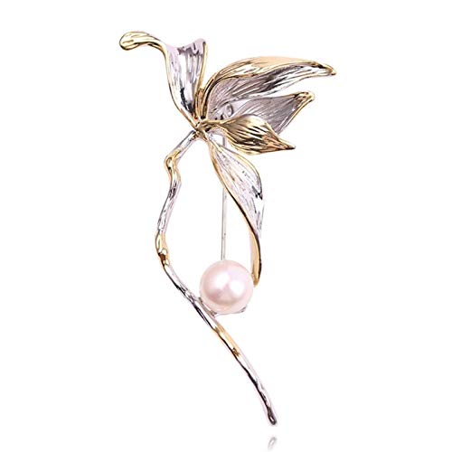 Broche perle fleur tulipe en finition haute joaillerie pour accessoiriser une robe de mariée