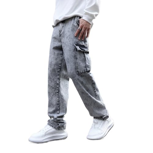 Multi Pocket Workwear Jeans Pleated Loose Wide Leg Straight Leg Pants