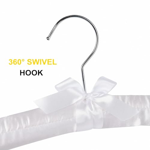 Amber Home 5 Pack 17 Inch Large White Satin Padded Hangers for Women Clothing, Anti Slip Cushioned for Sweaters, Silk Fancy Dress for Wedding, Delicate Cashmere