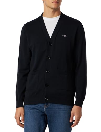 Image of GANT Men's Classic Cotton V-Neck Cardigan, Black, M