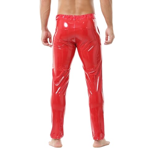 Men's Skinny Black PU Leather Pants - Straight Leg Faux Leather Night Club Shiny Disco Casual4