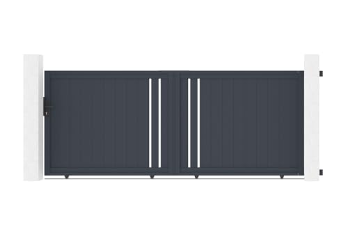 Casanoov Portail coulissant 3,5m GIONA H.140cm alu gris + Portillon 1M CIMONE H.140cm alu