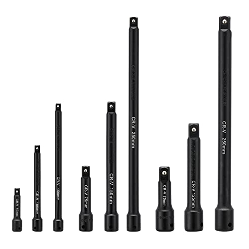 Image of Mayouko 1 /4 inch,3 /8 inch,1 /2 inch Drive Extension Bar Set, CR-V, 9 Pieces Socket Extension Bars for Narrow and Deep Areas