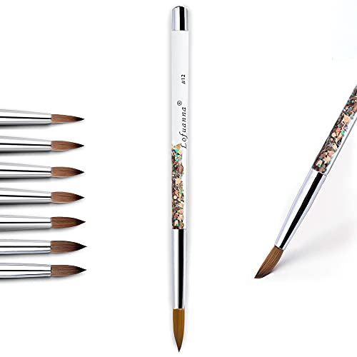 Lofuanna Pennello per Unghie per Polvere Acrilica, Pennello Rotondo per Nail Art per Strumento Manicure Pedicure, Pennello per Unghie Acrilico con Manico Glitter Liquido Oro Rosa(12)