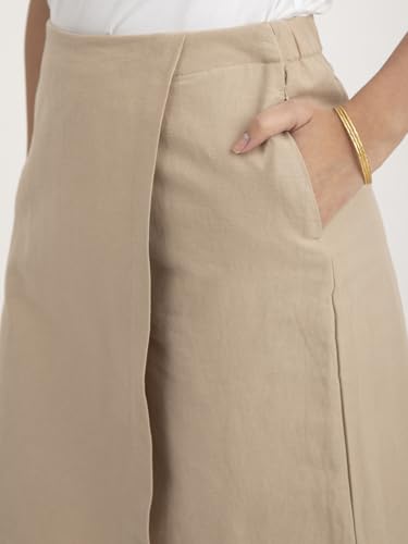 Image of FableStreet Women Skort Casual Wear | Overlapping Panel Design with Mid-Rise Fit & Open Pockets | Cotton Linen Woven Fabric for Everyday Comfort & Minimalist Style