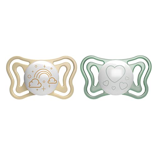 Chicco PhysioForma Light Chupete 2-6 M, Para Recién Nacido Chupetes con Pezón Suave de Silicona, Ayuda a la Respiración Fisiológica y Favorece Desarrollo Correcto de la Boca, Brilla en la noche, 2 pz