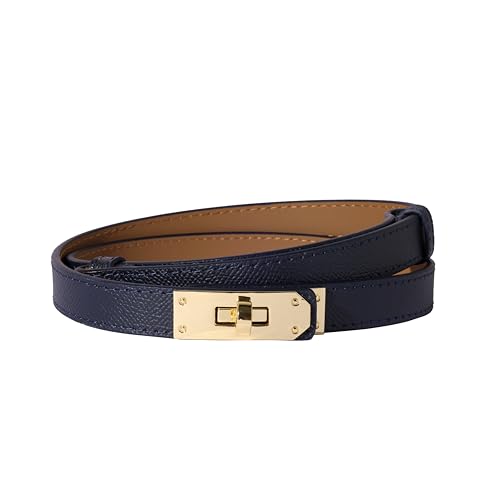 Image of Ovekaut Women Skinny Leather Belt Solid Color Alloy Turn Lock Adjustable Waistband for Dresses Jeans Coats
