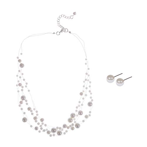 gazechimp Jóias De Casamento Conjunto De Jóias Colar De Pérolas Brincos Com Pulseira Branca