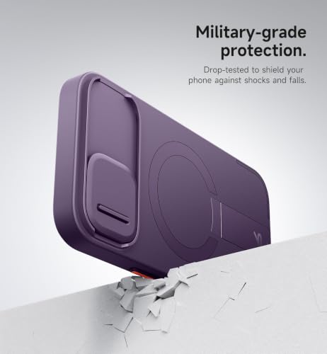 Image of SURITCH for iPhone 15 Case with Magnetic Camera Slide Cover and Adjustable Kickstand, Compatible with MagSafe, Shockproof Bumper Case Slim Protective Cover 6.1 Inch, Dark Purple