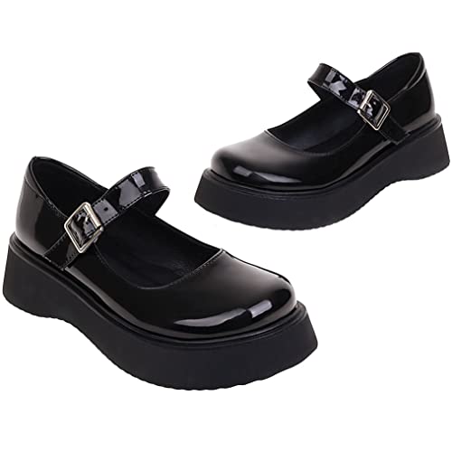 Meefit Women Patent Leather Mary Janes Wedge Low Heel Pumps Uniform Dress Shoes