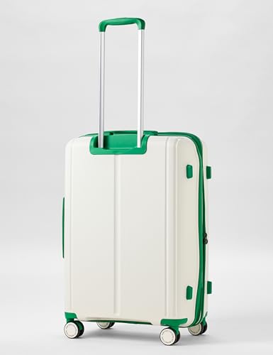 Image of United Colors of Benetton Mid Hard Luggage Emerald Plus - White | Check-in Trolley Bag with TSA Lock | 360 Spinner Double Wheels | Telescopic Handle | PC Shell Suitcase | 65cm | 82L Capacity
