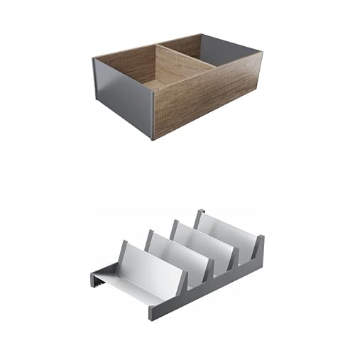 Blum Bundle AMBIA-LINE Schubladen-Organizer in hochwertigem Holzdekor | 37 × 22 × 11 cm | Nebraska Eiche + AMBIA-LINE Gewürzregal | für bis zu 16 Gewürzgläser oder -packungen | Oriongrau