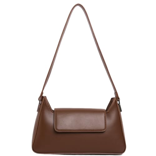unisoul Womens Shoulder Bag 90s Y2K Minimalist Underarm Handbag Premium PU Vegan Leather Small Purse with Secure Zip & Flap Closure for Everyday Work & Evening Brown