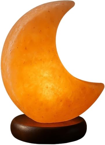 ZEEAS Moon Shape Himalayan Salt Lamp Pink Rock Crystal Light, Crafted from Foothills of Himalayas Comes with Complete Fitting Wooden Base UK Switch and Bulb (Moon Shape)