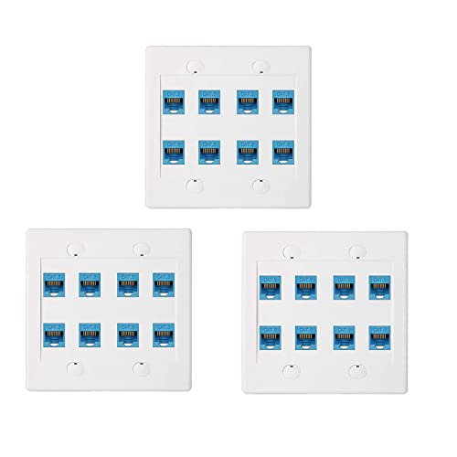 Placa de pared Ethernet Cat6 de 8 puertos con conector RJ45 hembra a hembra en pack de 3 unidades
