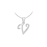 Tuscany Silver Collana con pendente iniziale 'V' con diamante placcato rodio in argento sterling 925 su catena grumetta da 46 cm