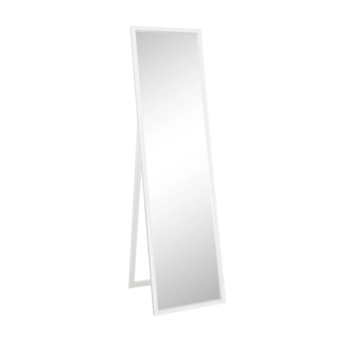 Acomoda Textil – Espejo de Pie con Marco de Madera Decorativo, Resistente con Soporte para Habitación, Vestidor, Recibidor y Tienda. Espejo Rectangular Cuerpo Entero. (Blanco, 120x30 cm)