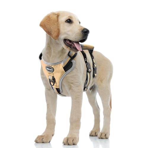 Image of Mihachi Escape Proof Dog Harness - No Pull Dog Harness with Handle, Soft Padded Reflective and Adjustable Full Body Pet Harness Vest for Medium Large Dogs Walking Hiking Training, Beige Medium